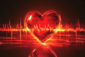 Aufkleber - Heart symbol with heartbeat pattern in red hues emphasizing love and vitality in a digital representation