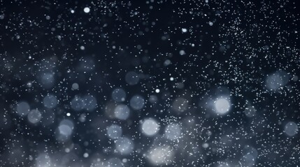 Poster - Ethereal Bokeh Effect of White Snowflakes Gently Falling on a Dark Black Background Creating a Dreamy Winter Atmosphere