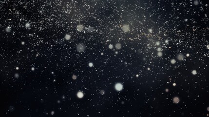 Poster - Beautiful Bokeh Effect of White Snow Floating Gracefully on Dark Black Background for Elegant Seasonal and Winter Themed Designs
