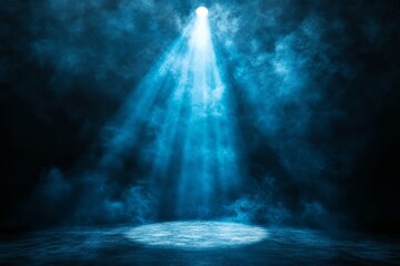Leinwandbilder - Dramatic blue lighting and fog create an atmospheric stage setting for a theatrical performance