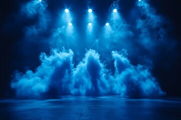 Leinwandbilder - Stage set with blue fog and dramatic lighting creates a mesmerizing atmosphere for a performance event