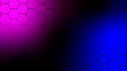 Poster - Abstract blue and pink gradient background with a honeycomb pattern. Hexagon honeycomb outline art for design element. Hexagon pattern honeycomb background.
