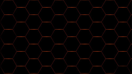 Poster -  Abstract red honeycomb pattern hexagonal background.  Abstract red hexagonal geometric shape technology digital hi tech concept background.

