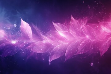 Poster - Colorful abstract composition of glowing leaves in shades of pink against a dark background