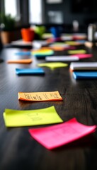 Poster - Brainstorming Session With Colorful Notes On Table. Marketing, Advertising, And Creative Concept.