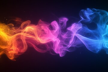 Poster - Colorful swirling smoke creates an abstract design in vibrant shades of blue, pink, orange, and purple against a dark background