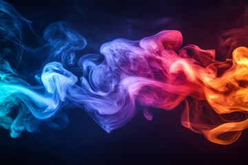 Poster - Colorful swirling smoke displays in blue, red, and orange against a dark background