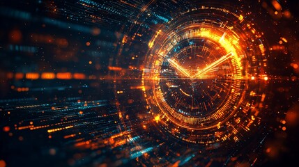Poster - Abstract Digital Clock Glowing Orange And Blue
