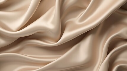 Poster - Smooth and Luxurious Beige Satin Fabric with Creases Draped Elegantly, Perfect for Backgrounds and Textile Applications in Various Designs