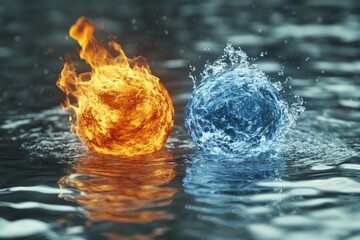 Aufkleber - Dynamic contrast of fire and water creates captivating visual harmony on reflective surface