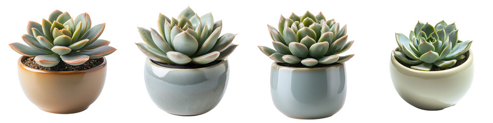 Poster - Collection of beautiful succulent plants in decorative pots arranged for a stylish indoor display