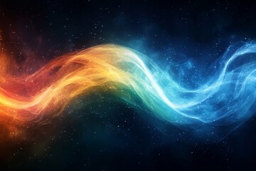 Poster - Colorful waves of energy flow through a dark cosmic space with a starry background