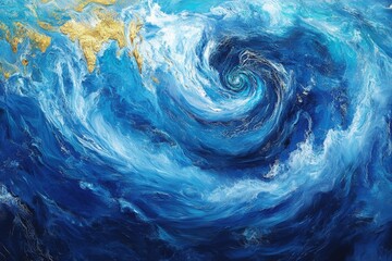 Aufkleber - Swirling blue ocean in abstract art showcasing dynamic movement and depth