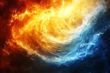 Aufkleber - Dynamic swirl of warm and cool colors conveys energy and contrast in abstract design