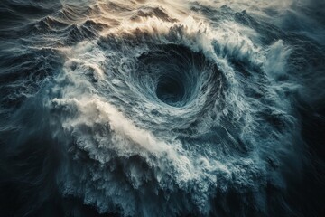 Aufkleber - Swirling ocean vortex creates dramatic scene at dawn with turbulent waves and swirling clouds