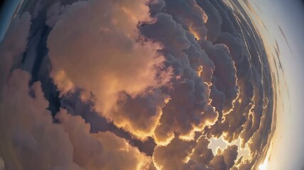 Poster - Dramatic cloudscape with golden sunset lighting, atmospheric nature view. Weather and tranquility concept