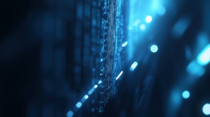 Poster - Digital data flowing along a blue illuminated surface in a modern technological setting at night