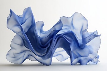 Leinwandbilder - Flowing blue fabric creating an elegant and dynamic visual display on a neutral background
