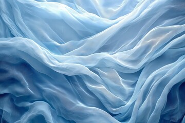 Poster - Soft blue fabric drapes create a serene and elegant texture in natural light