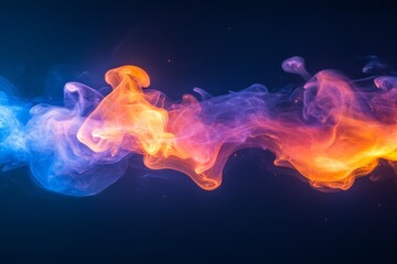 Aufkleber - Colorful smoke swirls blend vibrant hues of blue and orange against a dark background in artistic display