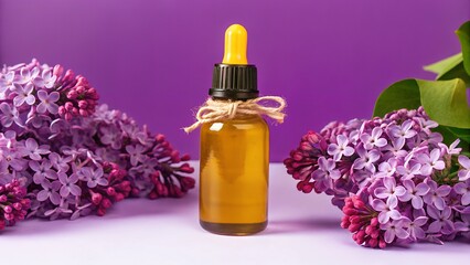 Essential oil made from lilac on a white background
