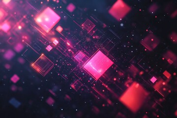 Leinwandbilder - Colorful abstract composition with floating geometric shapes in a dark background creating a vibrant digital environment