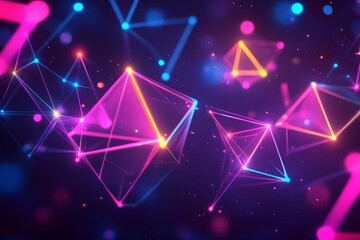 Aufkleber - Colorful geometric shapes and glowing lights create an abstract digital landscape in vibrant shades of pink, blue, and yellow
