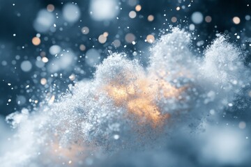 Poster - Spectacular cloud of snowflakes swirling against a dark background creates a captivating winter atmosphere in the evening