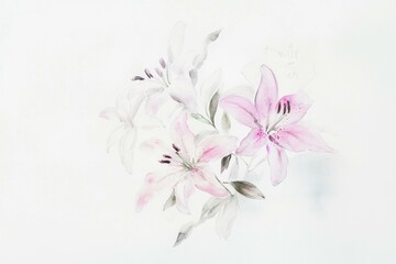 Canvas Print - Elegant pink and white lilies on a soft background, showcasing delicate floral beauty ideal for nature themed designs and seasonal celebrations