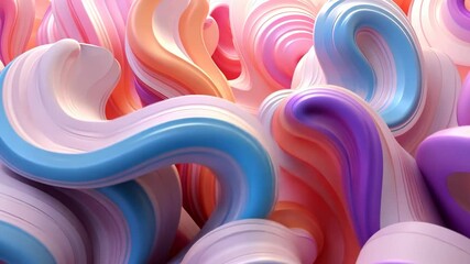 Poster - Experience a mesmerizing display of colorful, flowing shapes that intertwine and shift in soft pastel tones. This abstract animation captivates with its smooth curves and hypnotic rhythms