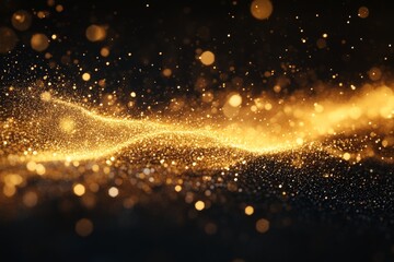 Poster - Golden particles creating a shimmering wave effect in dark background during artistic display