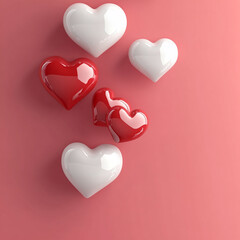 Poster - Red and white heart-shaped balloons on a soft pink background, symbolizing love, romance, and Valentine's Day celebration with space for text or advertising