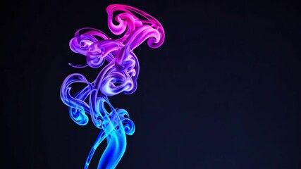 Poster - Colorful swirling smoke clouds against dark background, abstract art with pink and blue hues. Creative digital design concept