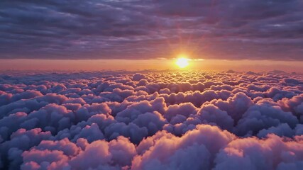 Poster - Sunrise over a sea of fluffy clouds with vibrant colors, atmospheric view. Nature and tranquility concept