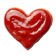 © Design Crush - Heart shape tasty ketchup sauce on white & transparent a background, top view.