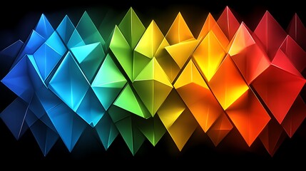Poster - Abstract 3D Geometric Shapes Arranged in a Vibrant Rainbow Gradient on a Dark Background