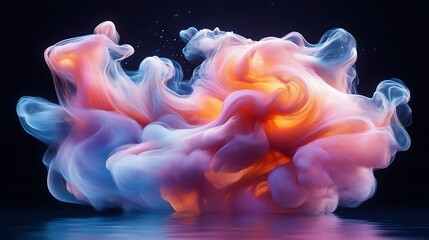 Poster - Abstract rendering of swirling vibrant colors with water reflection on a dark background
