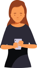 Poster - Businesswoman holding smartphone, browsing internet, using mobile app, enjoying online communication