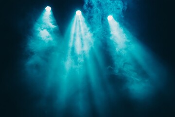 Leinwandbilder - Bright stage lights create dramatic atmosphere in a performance setting with fog effects