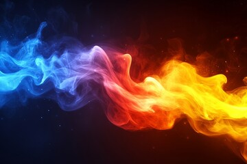 Poster - Colorful smoke waves blend together in an abstract display of blue, orange, and red hues