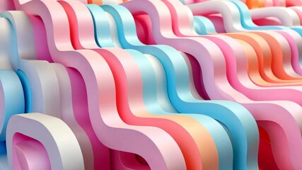 Poster - Experience a mesmerizing display of dynamic, swirling shapes in bright pink, blue, and soft pastel colors. The animation draws the viewer into a playful world of fluid motion and creativity
