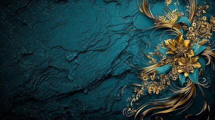 Poster - Intricate dok phak kud motif featuring lifelike gold floral design abstract art digital illustration elegant background