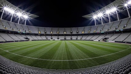 Aufkleber - A still moment with the floodlights casting long shadows on the grass, each vacant seat hinting at anticipation for the next big match.