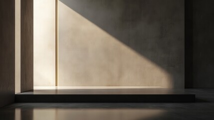 Poster - 3D Render of Empty Dark Beige Wall Background with Soft Light Producing Shadows and Minimalist Aesthetic in Modern Interior Design