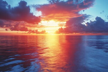 Poster - Stunning sunset over the ocean with vibrant colors and reflections on the water surface