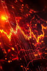 Aufkleber - Close-up of a digital financial graph with red and orange lighting, representing growth and trends in the stock market, economy, or data analysis.