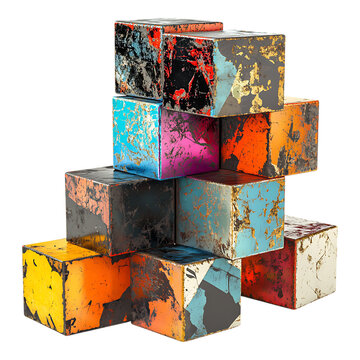 PNG Metallic Cube Cluster Against Transparent Background for Modern Design, Technology Branding, or Abstract Art Projects