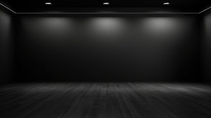 Poster - 3D Render of an Empty Dark Black Wall Background with Spotlighting Ideal for Minimalistic Design and Artistic Projects