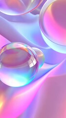 Poster - This animation showcases a vibrant arrangement of reflective orbs in a dreamy, flowing environment. A blend of soft colors creates an enchanting visual experience