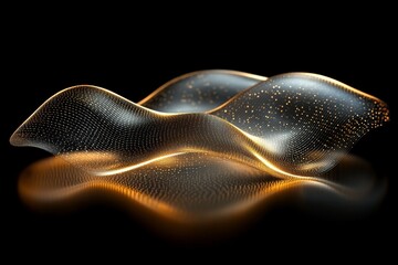 Aufkleber - Light waves creating a mesmerizing flow of shimmering gold and silver tones against a black background